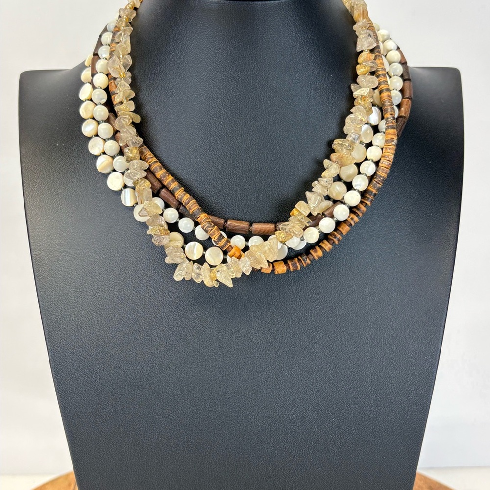 Multi-Strand Cream & Brown Beaded Women's Necklace
